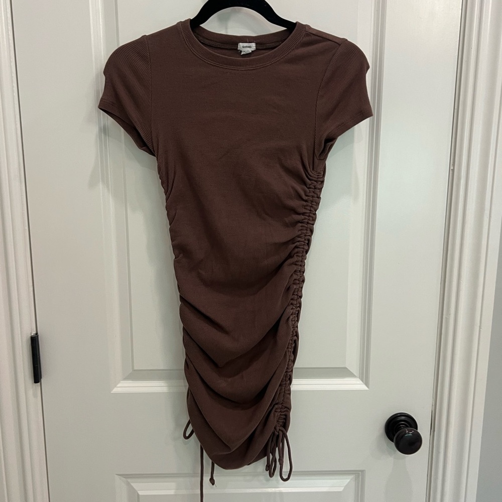 Garage Brown Ruched Bodycon Mini Dress